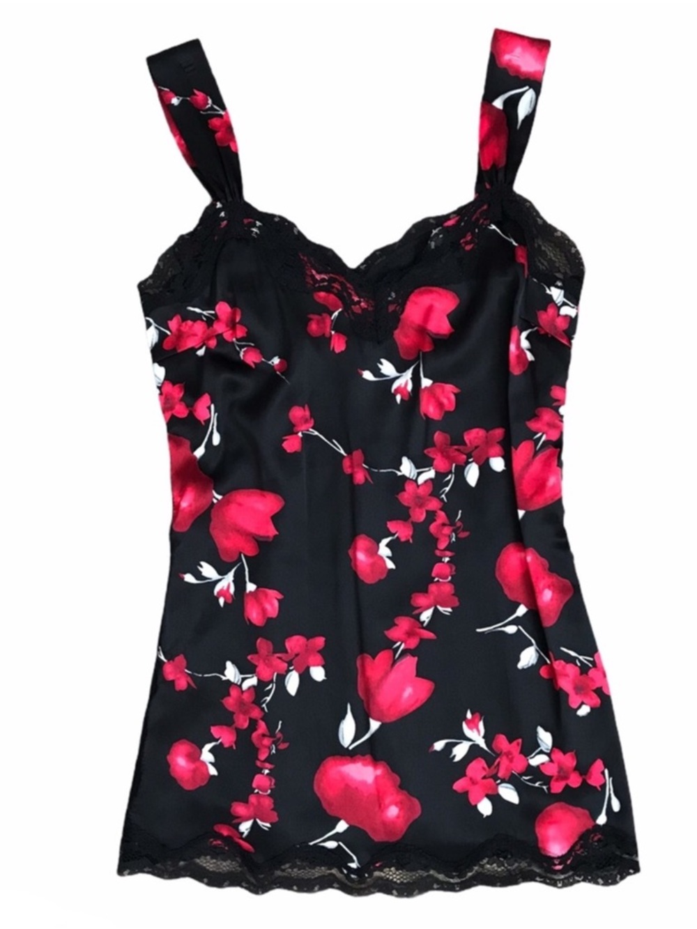 White House Black Market black and red floral silk blend cami Size Large